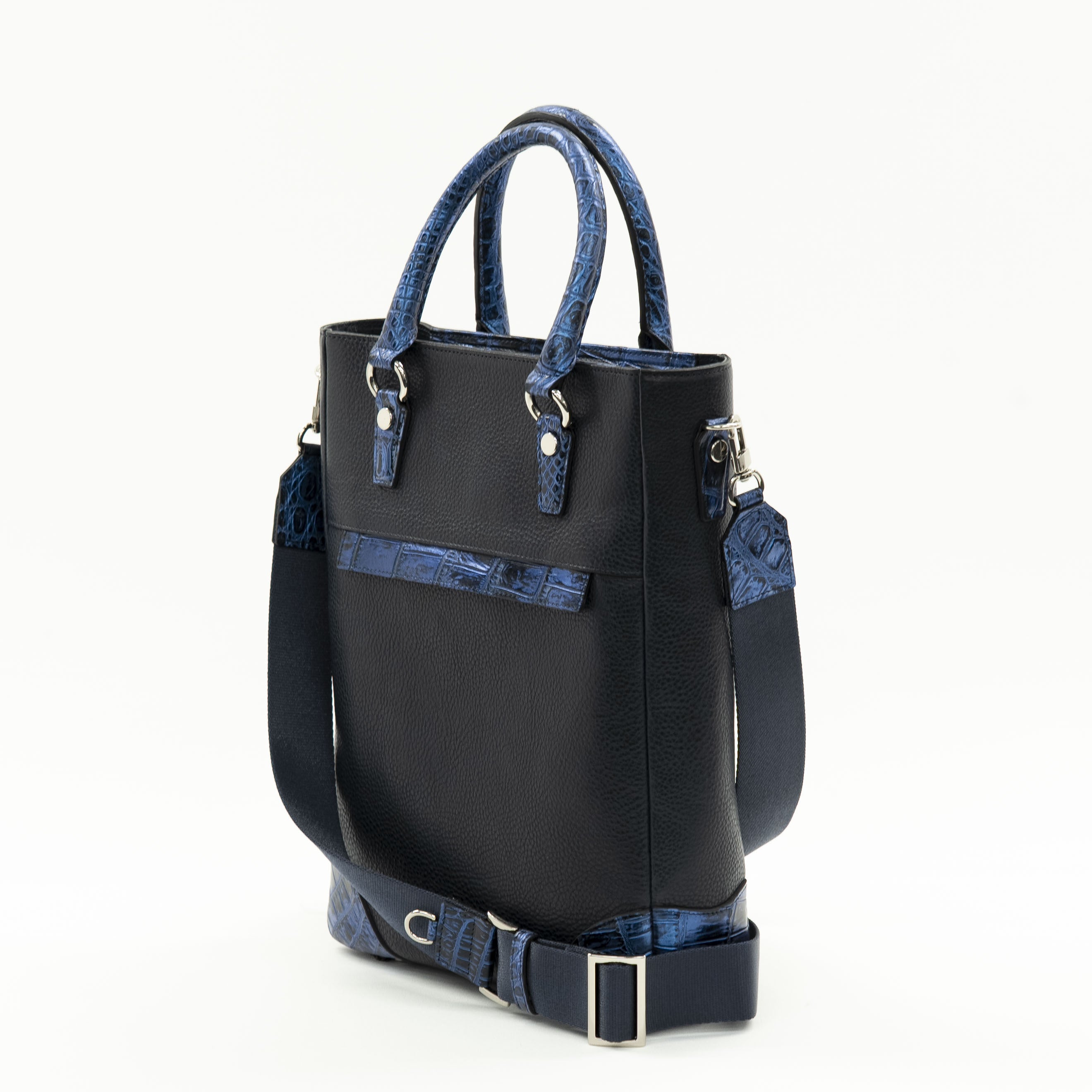 2way縦長トートバッグ（クロコダイル革とイタリアヌメ革のコンビ）